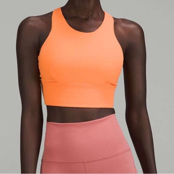 Lululemon Bright Orange Wunder Train Medium Support Longline Sports Bra Size 8 - Picture 1 of 8